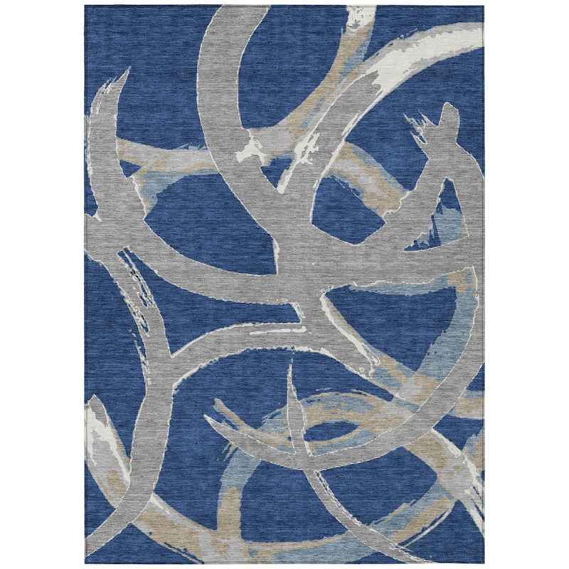 Machine Washable Indoor/ Outdoor Abstract Contemporary Chantille Rug