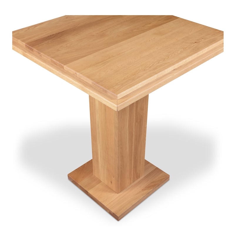 NADAAL STUDIOS Calyx Bar Table, Solid Oak Double Top with Rectangular Post Leg and Curved Edge, Natural