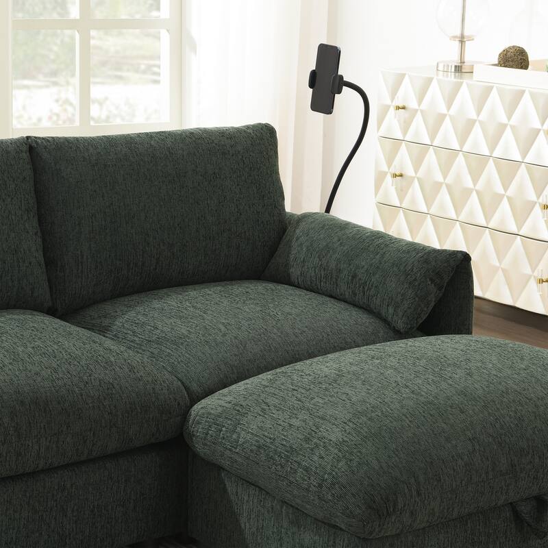 Roomfitters 96.5" L-Shaped Sectional Sofa with Storage Ottoman, Phone Holder, USB Charging, Deep Seat Chenille Couch