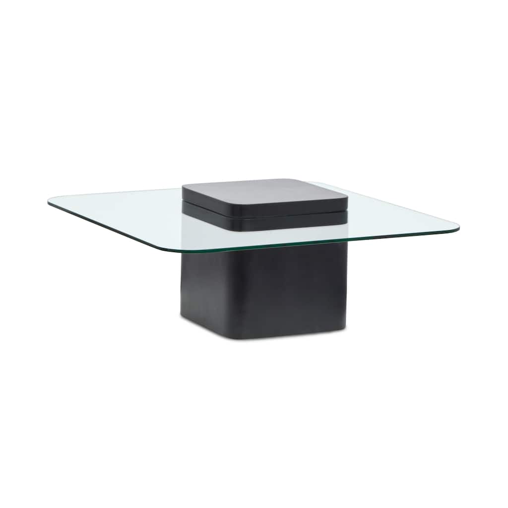 Magnussen Home Donora Clear Glass and Obsidian Square Cocktail Table - 35.43''W x 35.43''D x 14.96''H