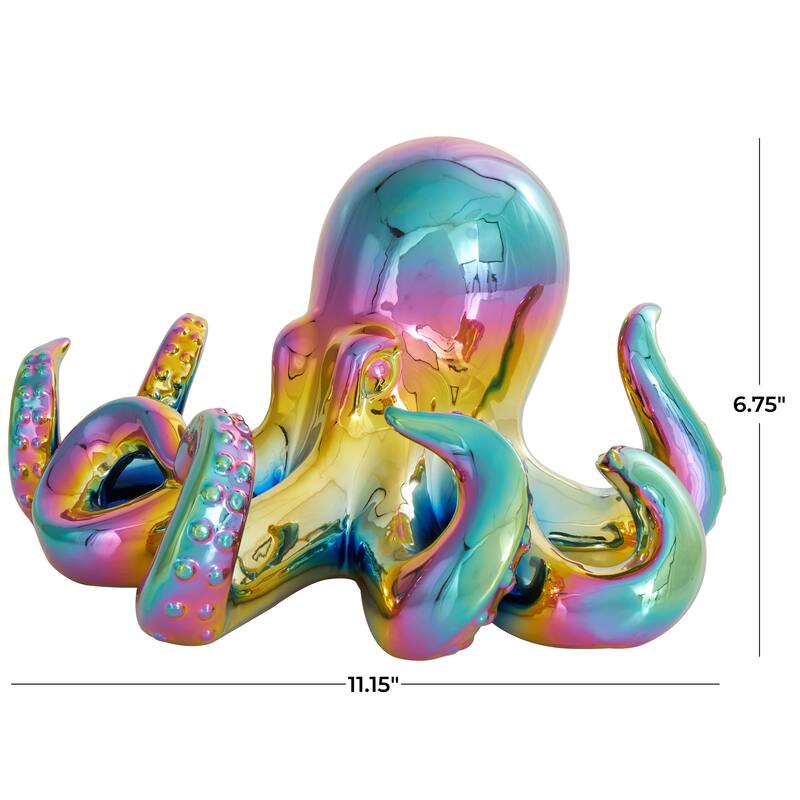 Multi Colored Ceramic Octopus Decorative Sculpture with Rainbow Shimmer Finish