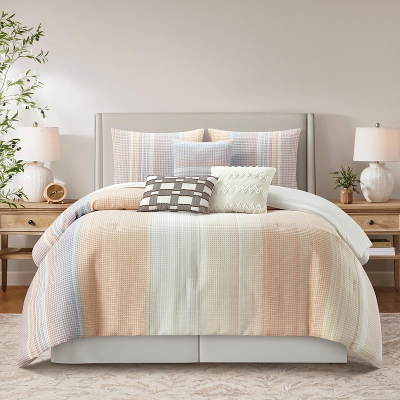 Nanshing Amanda 7 Piece Ombre Stripes Comforter Set - Pink - King