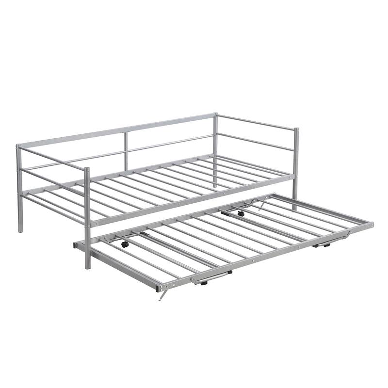 Roomfitters Twin Size Metal Daybed with Adjustable Pop-Up Trundle, Space Optimizing Design