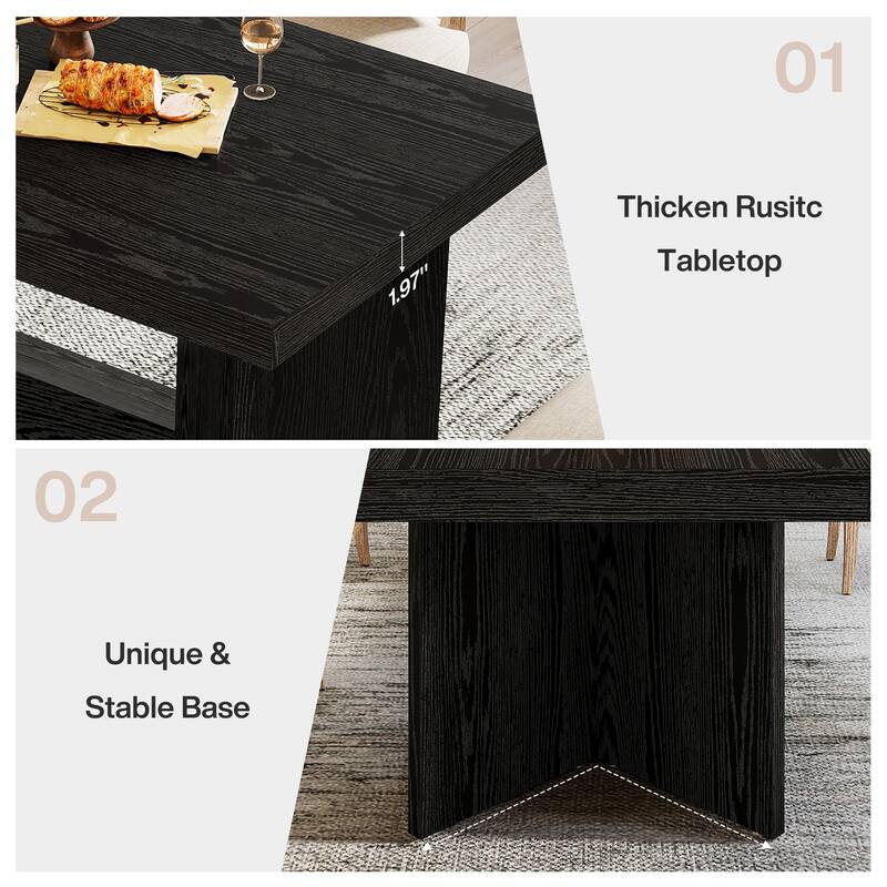 63" Dining Table for 4-6, Farmhouse Dinner Table with Heavy Duty Pedestal