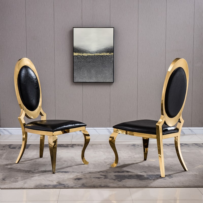 Set of 2 Leatherette Dining Chair with Oval Backrest and Steel Legs