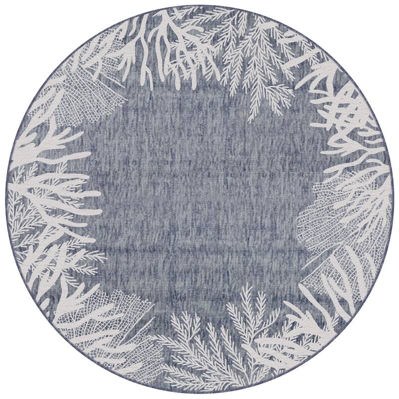 Liora Manne Carmel Reef Border Indoor/Outdoor Area Rug - 7'10" Round - Navy