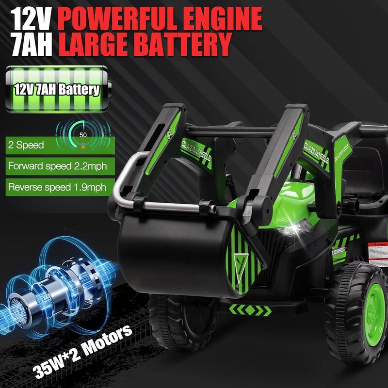 12V Kids 3 in 1 Ride on Excavator & Tractor with Detachable Trailer