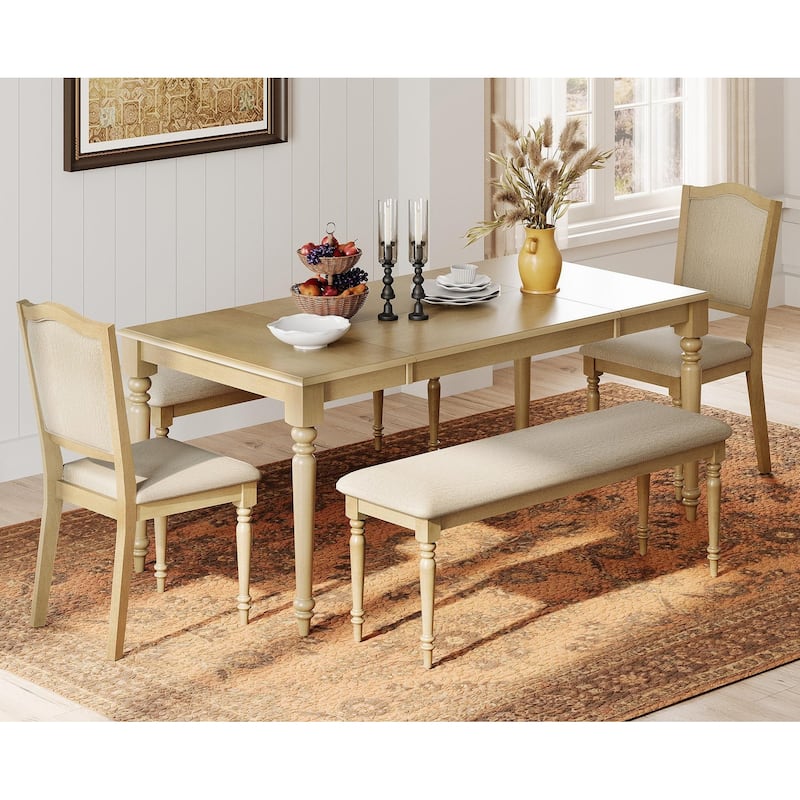5 Piece Dining Table Set, Farmhouse Wooden Dining Room Set for 6, Oak