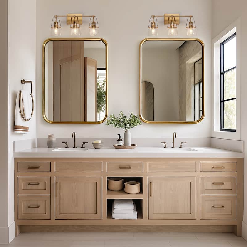 Modern Gold 3-Light Bathroom Vanity Light Clear Glass Wall Sconce - L 21.2" x D 5.5" x H 10.2"
