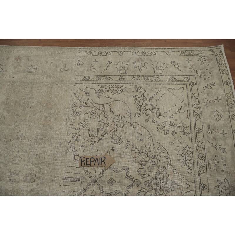 Hand Knotted Oriental 100% Wool Carpet Traditional Medallion Beige & Ivories Tabriz Area Rug - 9' 4'' X 6' 9''