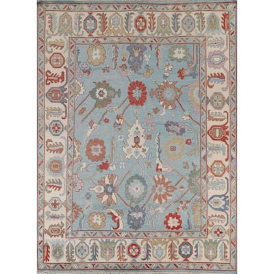 Light Blue Oushak Area Rug Hand-Knotted Oriental Wool Carpet - 7'11"x 9'11"