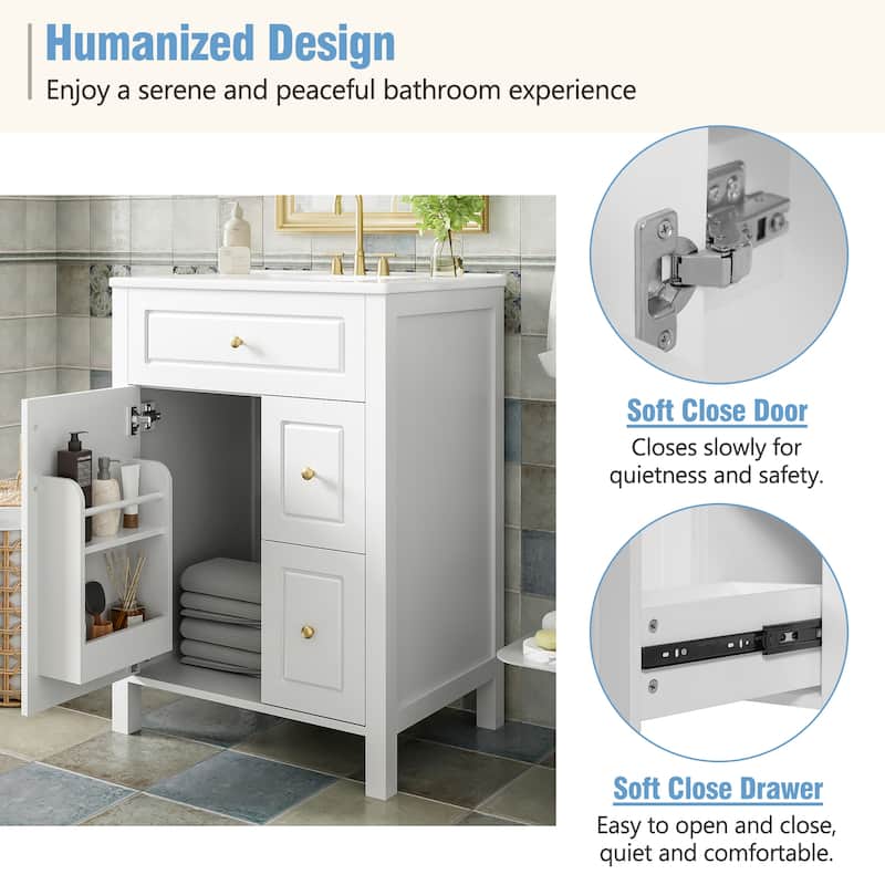 24-Inch Bathroom Vanity with Ceramic Sink & Soft Close Drawers by Harper&Bright Designs