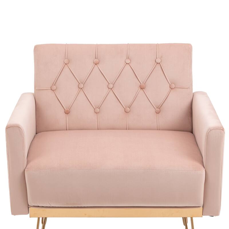 Velvet Upholstered Armchair Single Sofa Modern Tufted Reading Chairs Gold Metal Leg Wingback Chairs for Living Room Bedroom