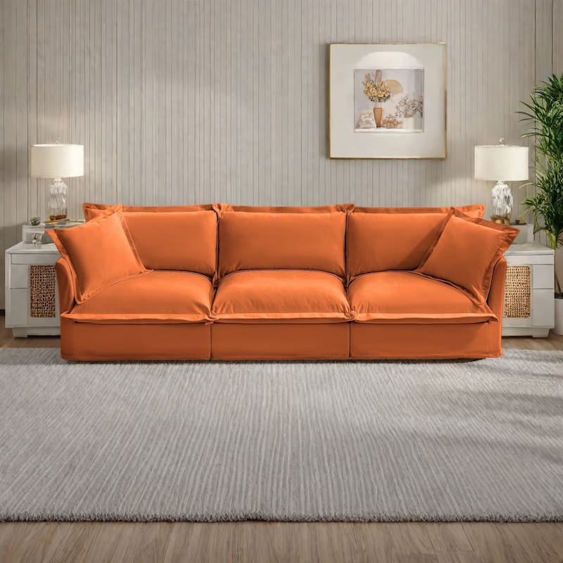 120" Chenille 4-Seater Sofa with Soft Multiple Big Pillows for living room and bedroom - Orange