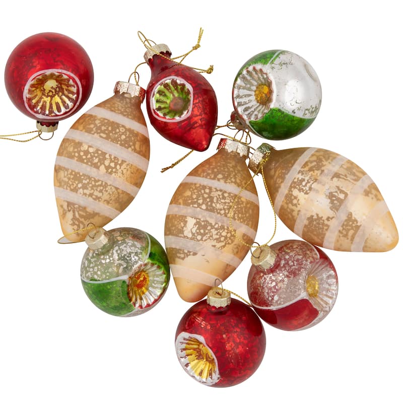 9ct Silver Red Retro Reflector 2-Finish Christmas Ornaments 3.5"