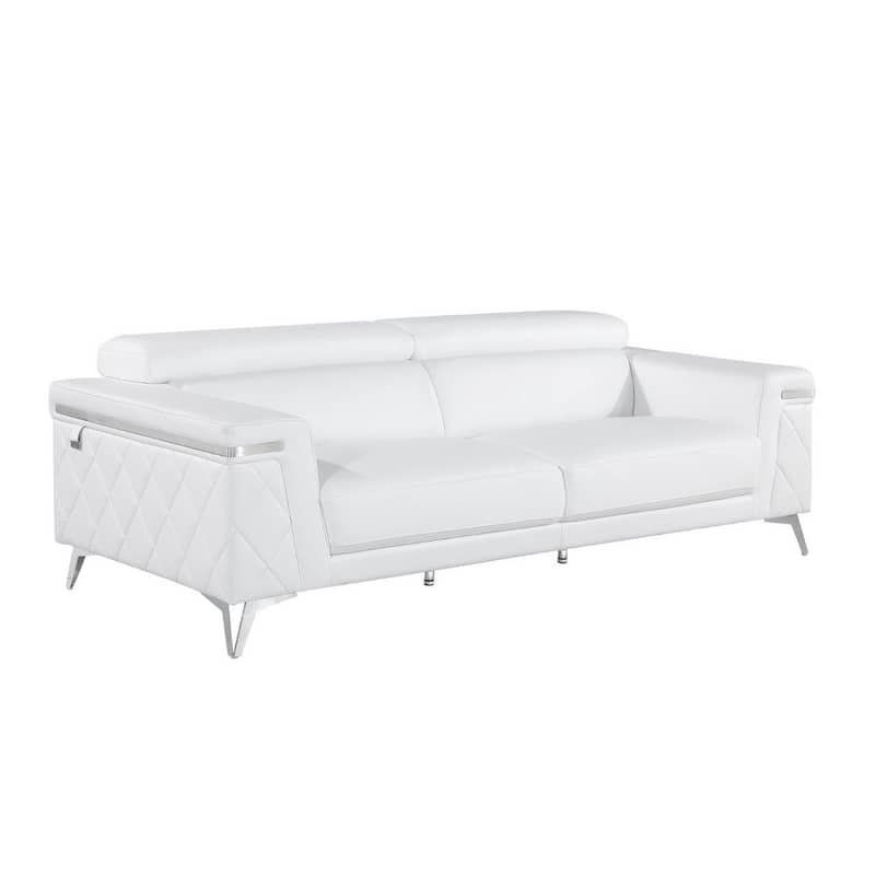 HomeRoots 89" White Italian Leather Sofa With Silver Legs - 89