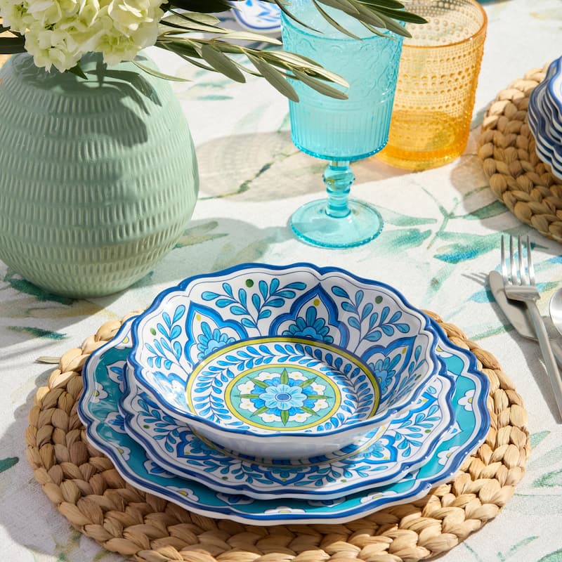 Certified International Porto Melamine 12 PIece Dinnerware Set, Service for Four - 11.00"L x 11.00"W x 0.50"H