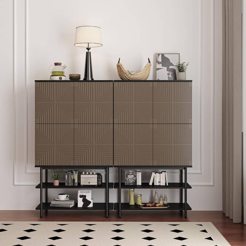 WESOME Mid Century Wine Liquor Cabinets with Wine Rack Easy Assembly - 15.35"D x 31.9"W x 55.51"H - 2PCS