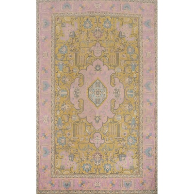 Hand Knotted Oriental 100% Wool Carpet Traditional Floral Yellow & Gold Tabriz Area Rug - 11' 2'' X 8' 0''