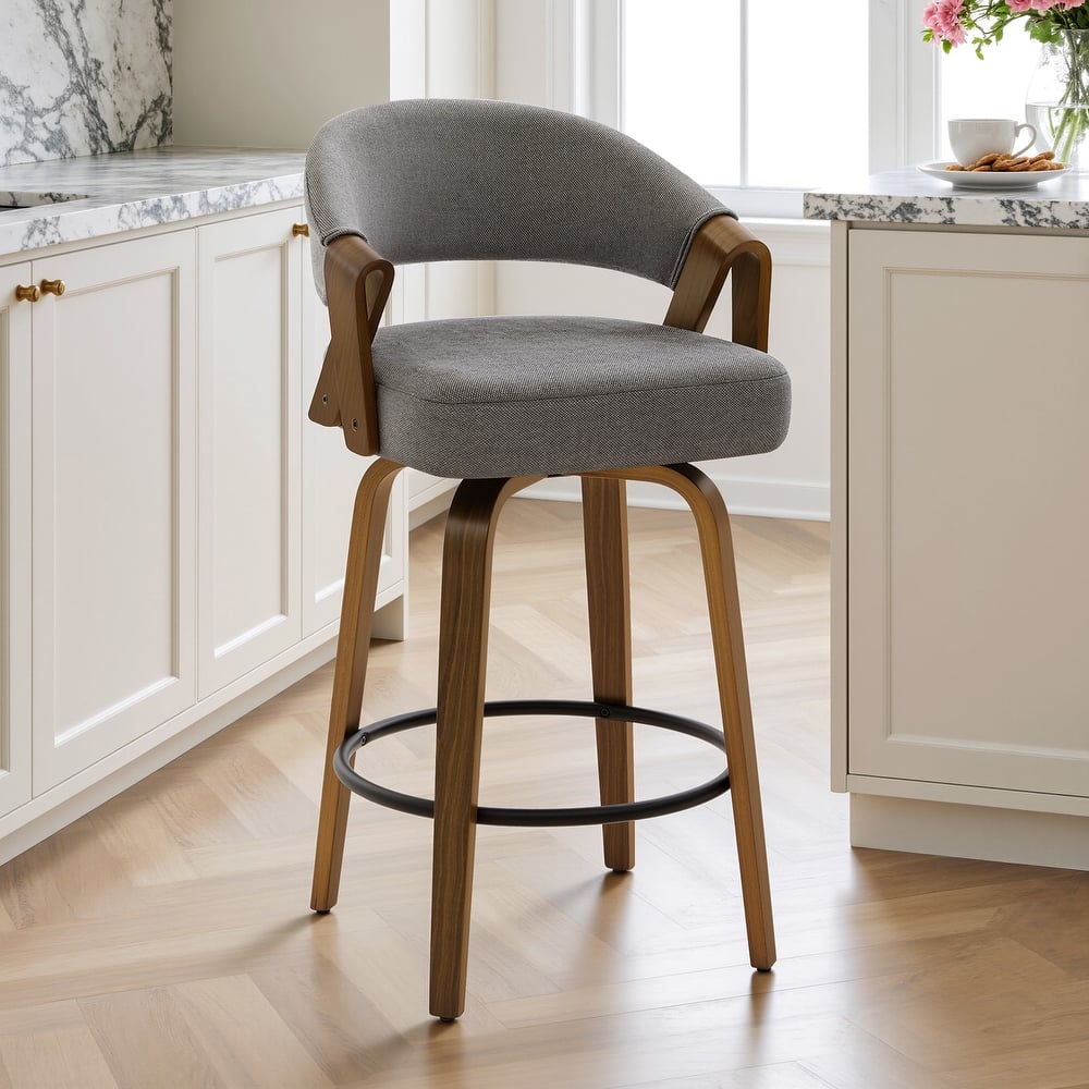 Upholstered Swivel Bar Stool/ Counter Stools with Curved Back - 37.5"H x 20.9"W x 19.9"D
