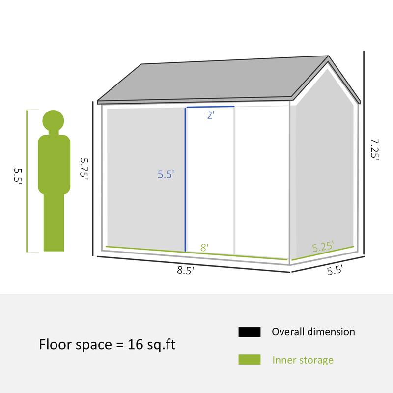 Outsunny 8' x 6' Outdoor Storage Shed, Metal Garden Shed with Window & Double Lockable Door, Outdoor Tool Shed Storage