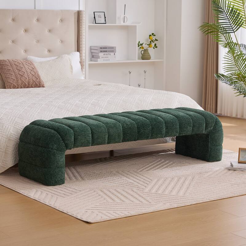 Channel Tufted Couch Daybed Chaise, Chenille Ottoman Foot Stool for Living Room and Bedroom