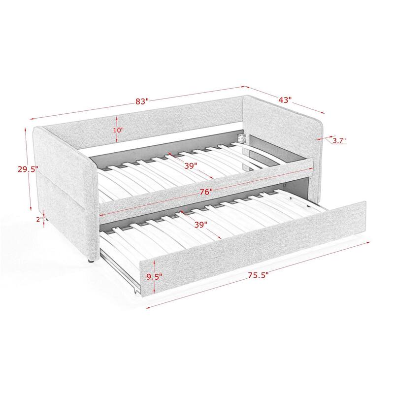 Daybed with Trundle Upholstered Tufted Sofa Bed, Twin Size, Boucle Fabric, Beige (83"x43"x29.5")