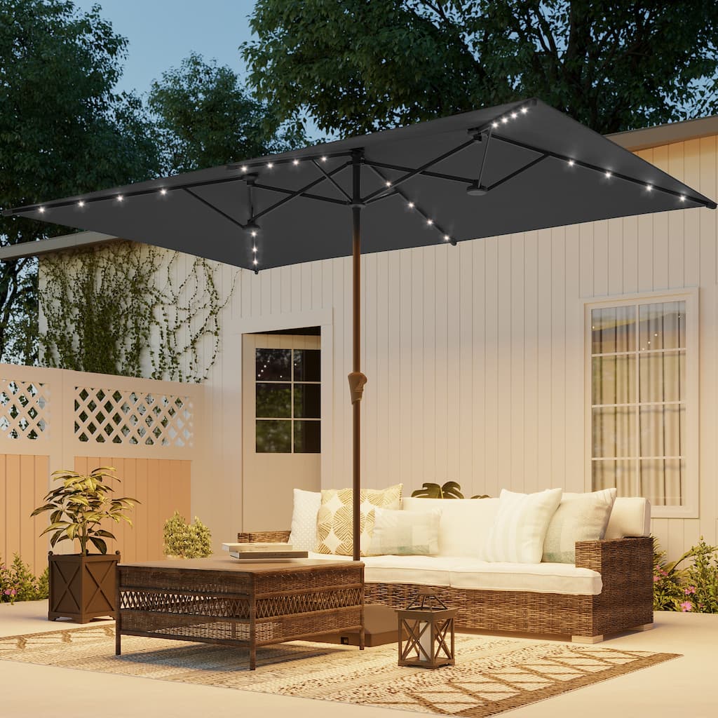 BONOSUKI 11x7/10x6.5ft Solar LED Double-Sided Patio Umbrella with Large Canopy Outdoor Table Umbrella