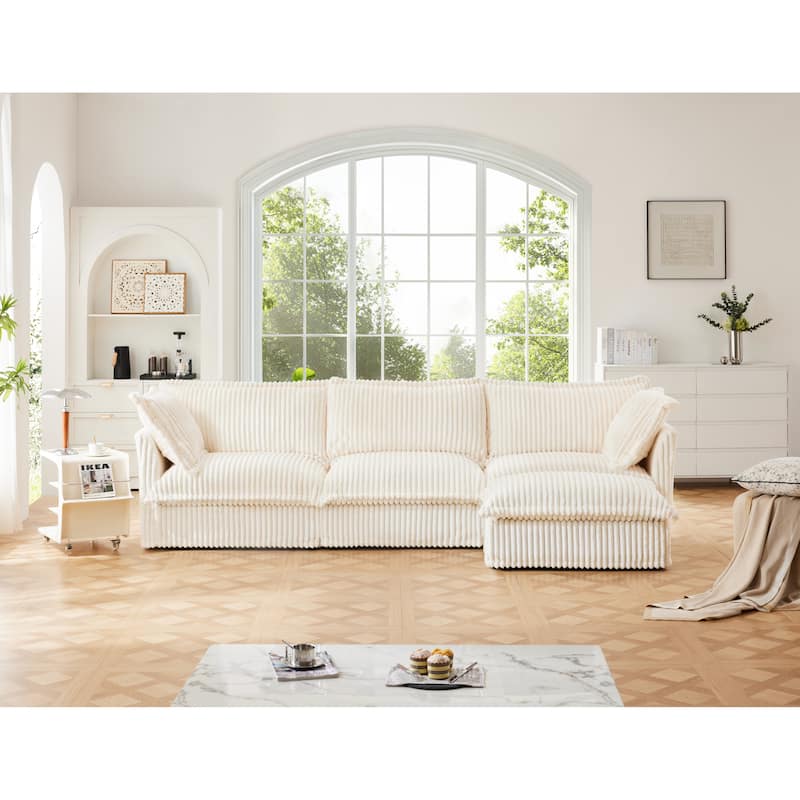 Modern Modular Deep Seat Sofa with Removable Corduroy Covers and Plush Cushions for Living Room and Guest Room
