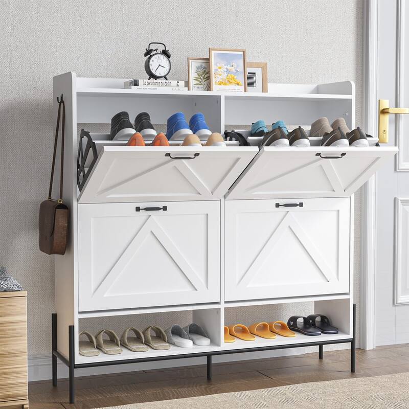 Shoe Cabinet with 4 Flip Drawer - 4 Flip Drawers - White