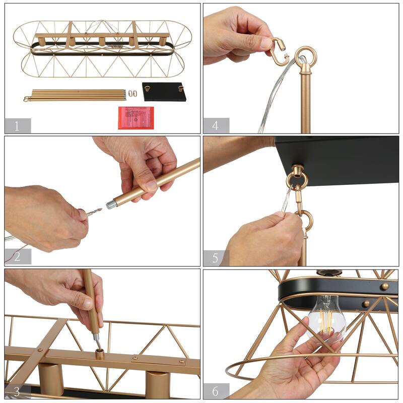 Modern Black Gold 5-Light Chandeliers Geometric Pendant Light Fixtures for Dining Room - 39.4 " × 10 " × 9.6 "