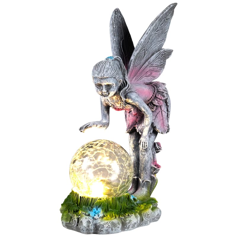 Solar Lighted Fairy with Gazing Ball Outdoor Garden Statue - 11"