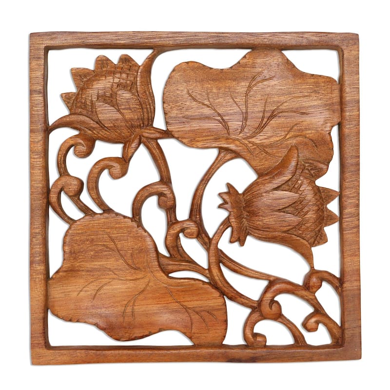 Wood relief wall panel 'Flower Alive'