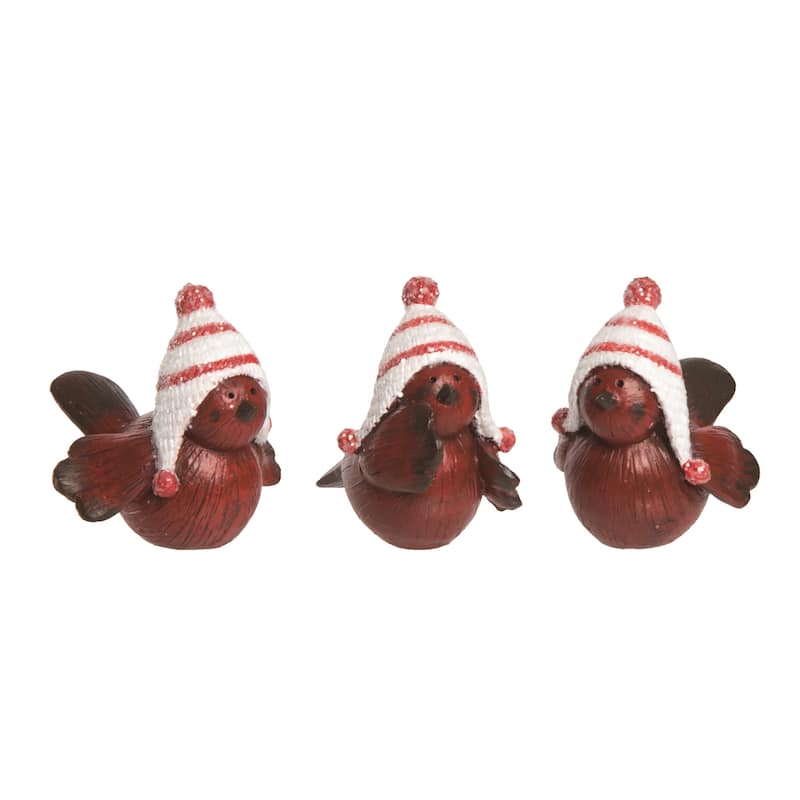 Transpac Resin Striped Hat Bird Figurine Set of 3 Christmas Home Decorations