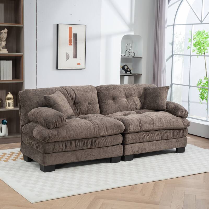 Modern Chenille 2 Seat Sectional Sofa with Memory Foam Cushions and Pillows for Living Room and Guest Room - Gray