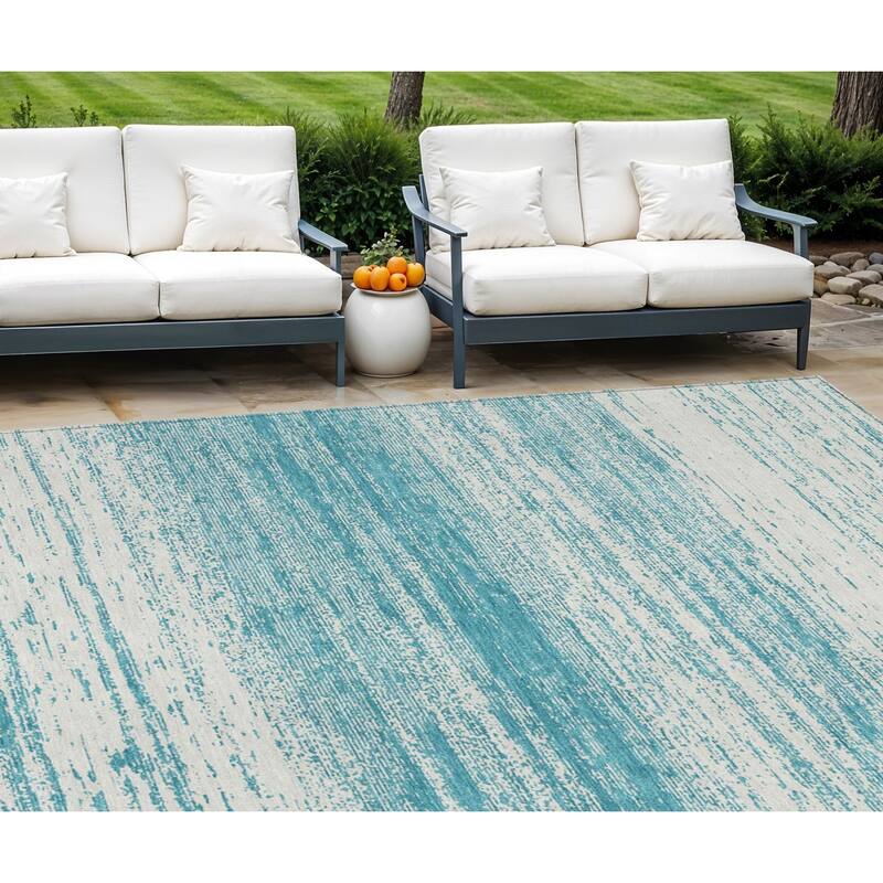HomeRoots Striped Transitional Rectangle Outdoor Rug - 10' X 14'
