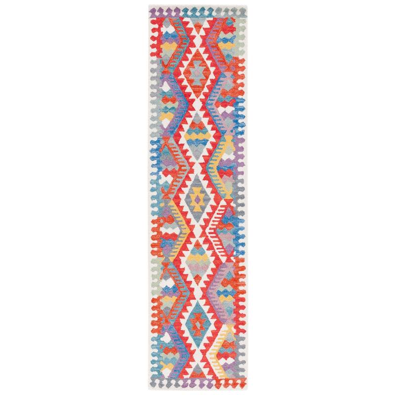 SAFAVIEH Handmade Aspen Boukje Boho Tribal Wool Rug - 2'3" x 9' Runner - Ivory/Red