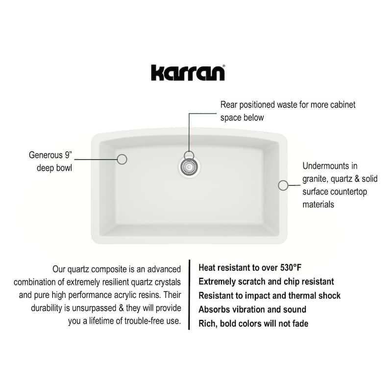 Karran Undermount Quartz 32 in. Single Bowl Kitchen Sink Kit