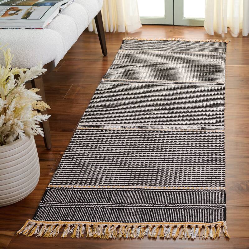 SAFAVIEH, Handmade Flatweave Montauk Susse Casual Cotton Rug - 2'3" x 7' Runner - Gold/Multi