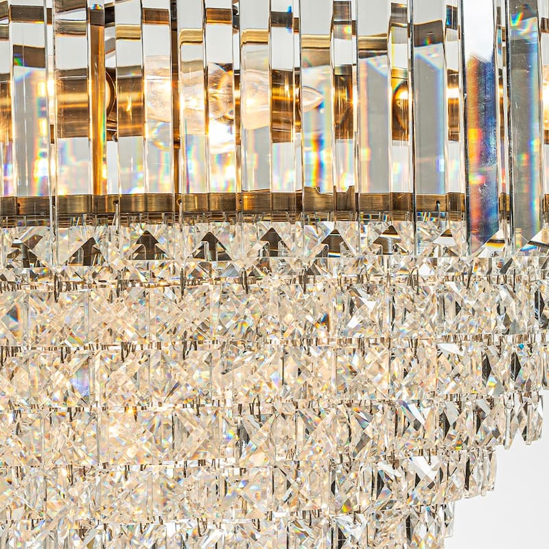 5 Lights 20" Modern Glam Antique Gold Crystal Tiered Flush Mount Luxury Ceiling Light For Dining Room & Bedroom & Entryway