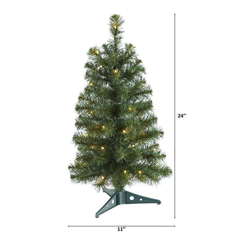 2ft. Green Artificial Christmas Tree with 35 LED Lights & 72 Branches - Petite Festive Holiday X-Mas Accent