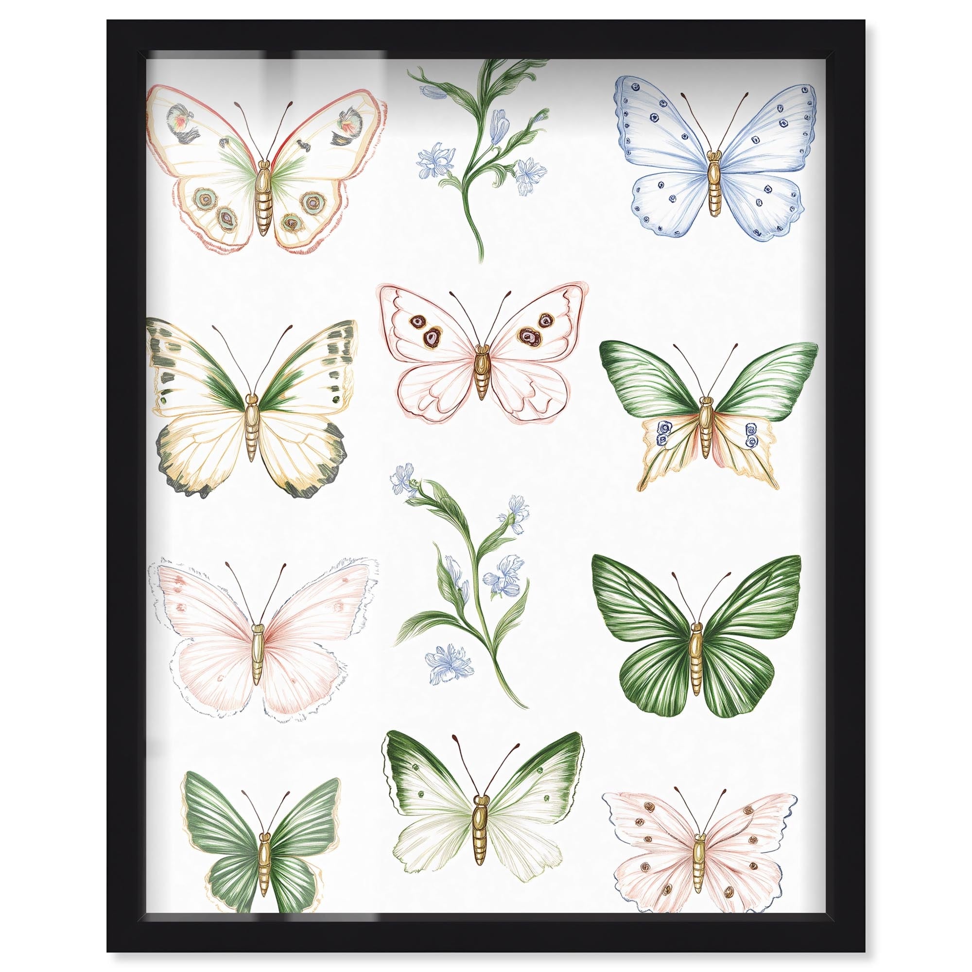 Butterfly Collection Floral Art Shadowbox Print by Art Remedy