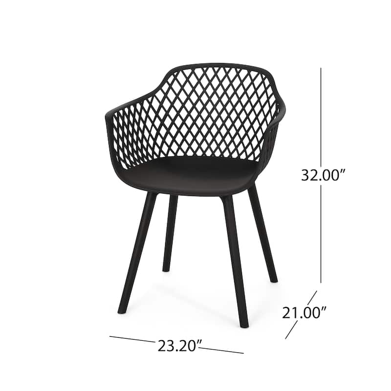 Roomfitters Contemporary Outdoor Armchairs with Diamond Cutout Design and Curved Seat, Stackable Seating Set of 2