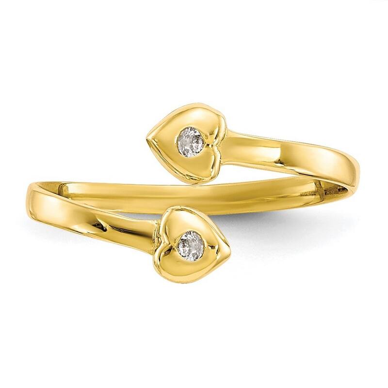 Curata 10 karat Yellow Gold Bypass Heart Cubic Zirconia Adjustable Toe Ring