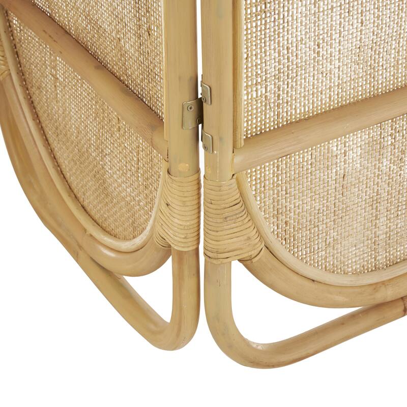 Rattan Geometric Woven Arched Oval 3 Panel Partition Room Divider Screen - Light Brown - Roche River Decor - 17"W x 51"L x 71"H