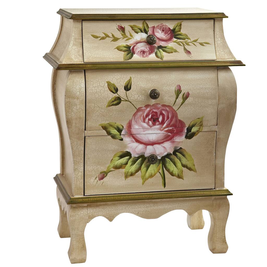 26.5" Antique with Floral Art Night Stand Cabinet