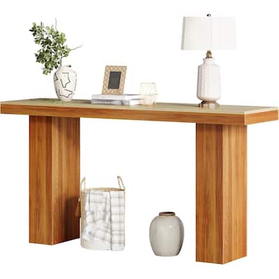 Brown Engineered Wood Console Table with Farmhouse Design and Storage - 62.9” L x 19.6” W x 41.3” H