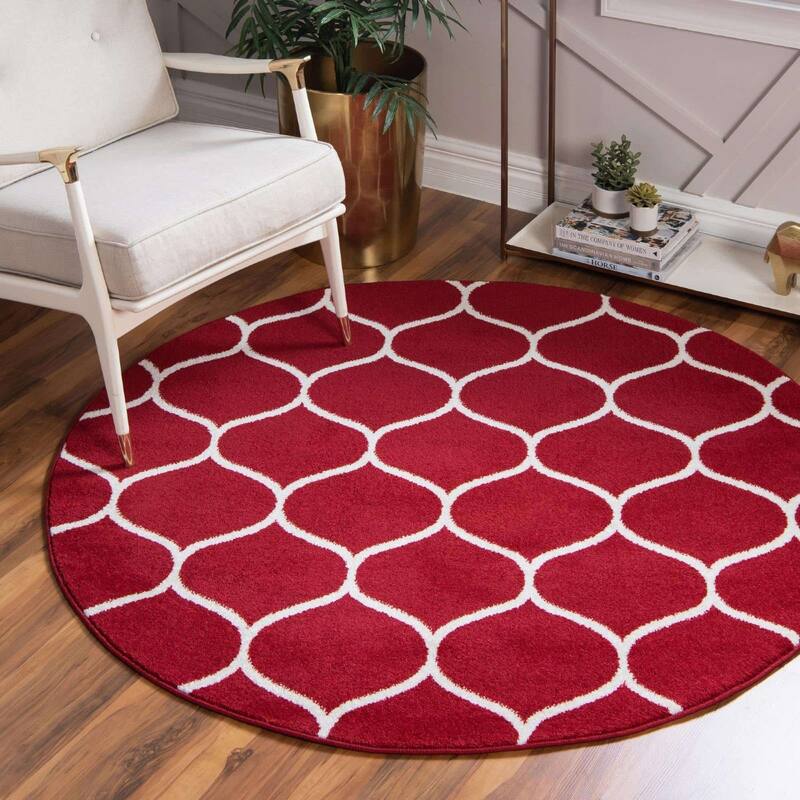 Contemporary Rosilan Collection Area Rug - 5' Round - Red