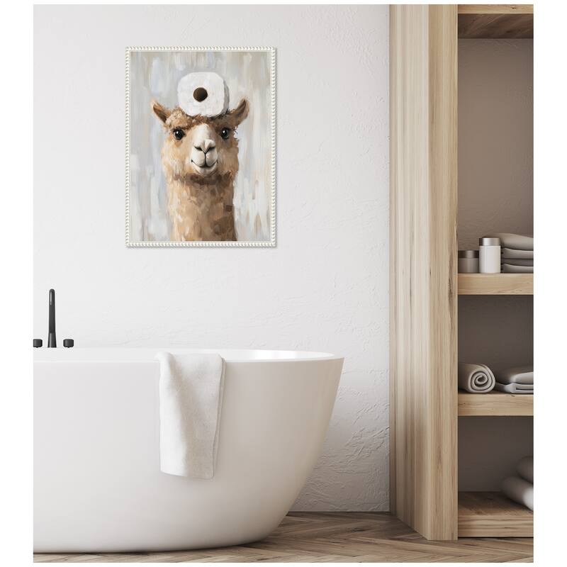 Kate and Laurel Sylvie Toilet Paper Roll on Cute Animal Head Bathroom Art Framed Canvas by The Creative Bunch Studio