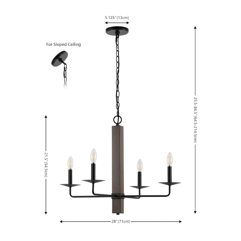 SAFAVIEH Lighting Mabell Farmhouse 4-Light Adjustable Chandelier (LED Bulbs Included) - 28 In. W x 28 In. D x 25.5-84.5 In. H